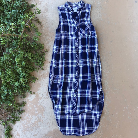 Rails Tops - Rails Blue White Plaid High Slits Side Tunic Top